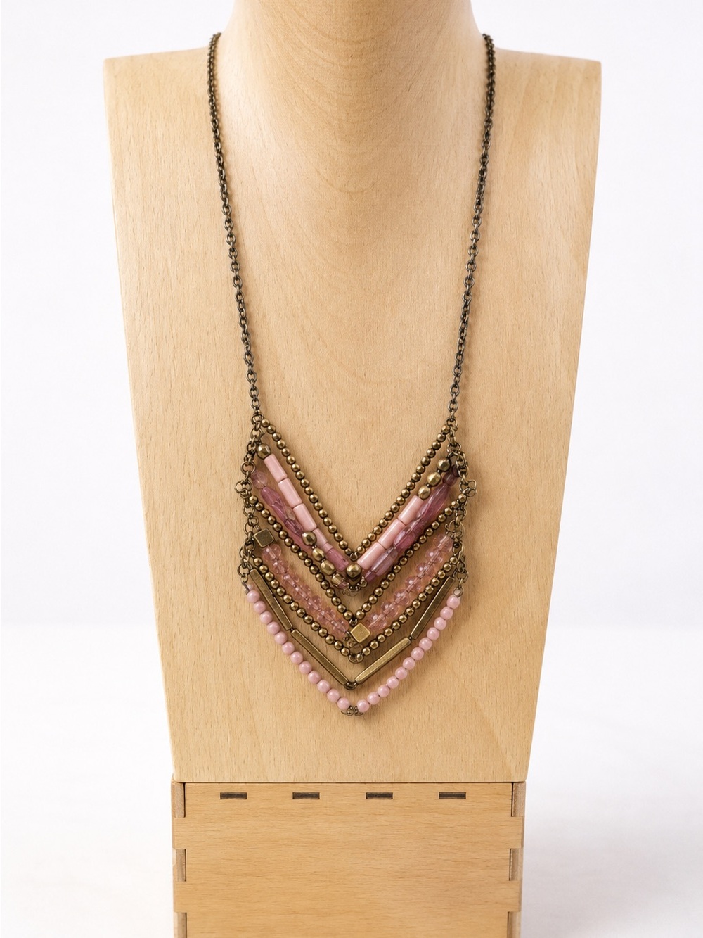 Vintage-Inspired Pink Beaded Chevron Necklace